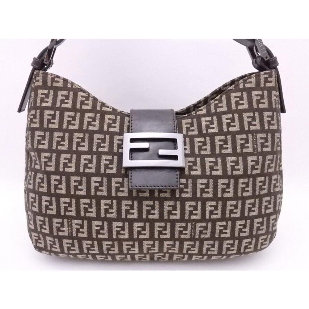 Fendi Shoulder Zucchini Canvas Leather Tan Bag Brown Beige